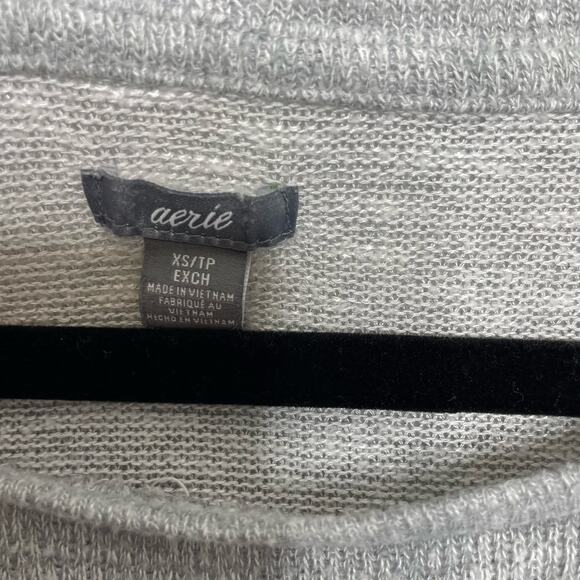 Aerie Sweater Round Neck Long Sleeve Hi-Lo Hem Side Slit Heathered Gray Size XS - Picture 5 of 10